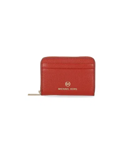 Michael Kors Logo-plaque Zipped Wallet In Red