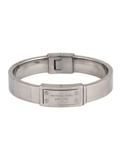 Pre-owned Michael Kors Logo Plate Hinged Bangle Bracelet, 6.75" In Multicolor