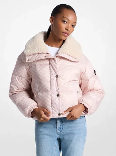 Michael Kors Logo Print And Sherpa Puffer Jacket In Pink