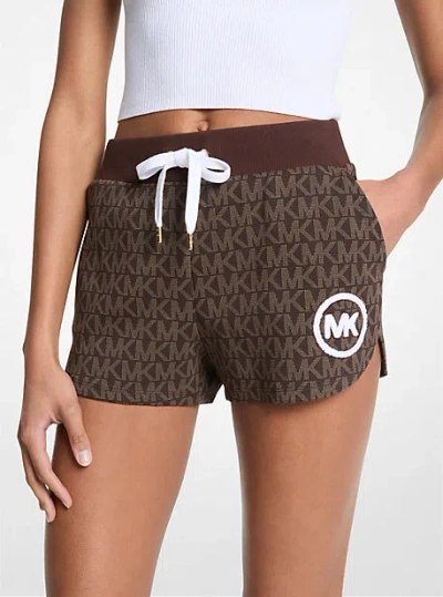 Michael Kors Logo Print Cotton Blend Shorts In Brown