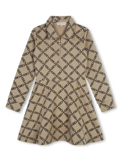 Michael Kors Kids' Logo-print Long-sleeved Dress In Neutrals