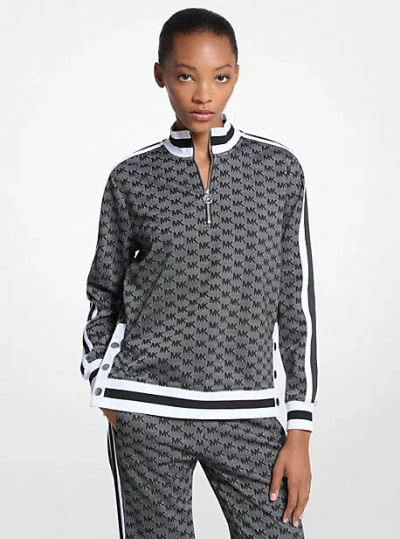 Michael Kors Logo Print Metallic Stretch Knit Half-zip Jacket In Gray