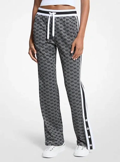 Michael Kors Logo Print Metallic Stretch Knit Track Pants In Gray