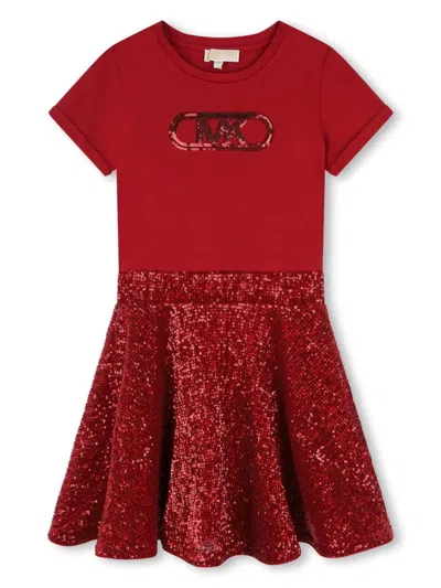 Michael Kors Kids' Logo-print Sequin-embellished Dress In Red