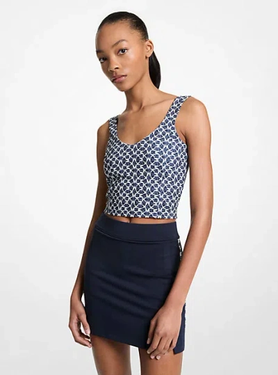Michael Kors Logo Print Stretch Knit Cropped Tank Top
