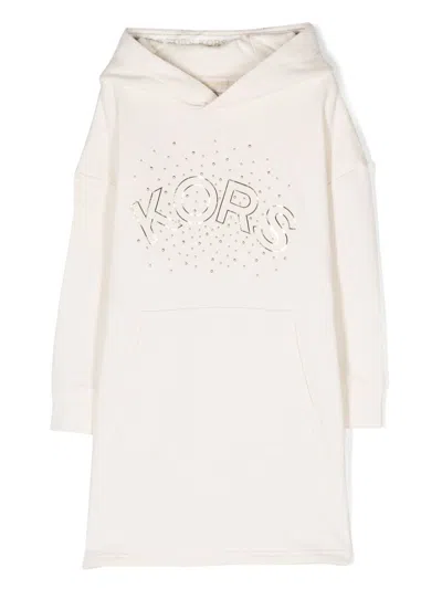 Michael Kors Kids' Logo-print Stud-embellished Hooded Dress In Neutrals