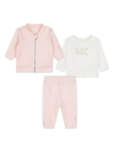 Michael Kors Babies' Logo-print Three-piece Set In Pink