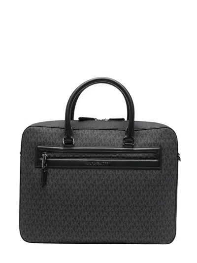 Michael Kors Logo Print Top Handle Bag With Adjustable Shoulder Strap In Black