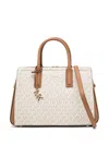 Michael Kors Laila Medium Signature Logo Satchel In Brown