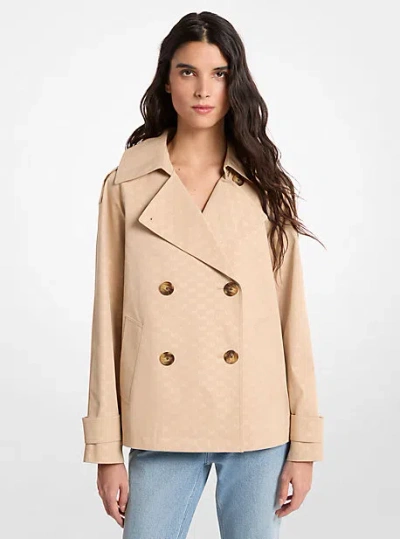 Michael Kors Logo Print Woven Cropped Trench Coat In Brown