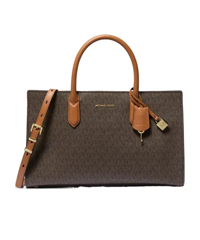 Michael Kors Michael  Scarlett Medium Signature Logo Satchel Bag In Brown