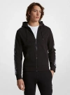 Michael Kors Logo Tape Cotton Blend Zip-up Hoodie In Black