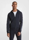 Michael Kors Logo Tape Cotton Blend Zip-up Hoodie In Blue