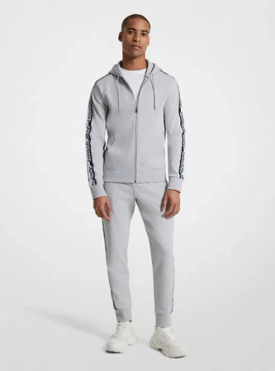 Michael Kors Logo Tape Cotton Blend Zip-up Hoodie In Brown