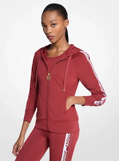 Michael Kors Logo Tape Zip-up Hoodie In Red