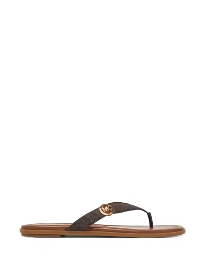 Michael Kors Logo Thong Sandals In Brown