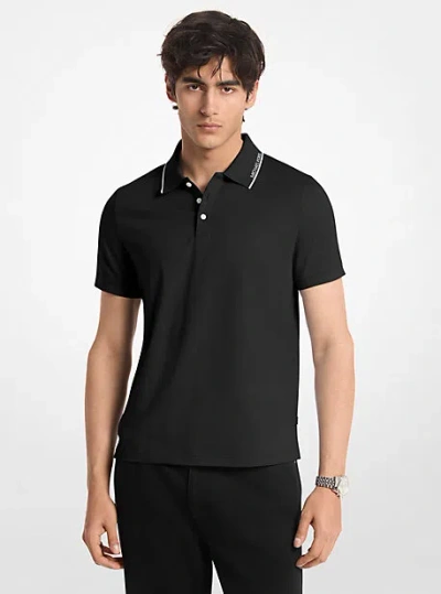 Michael Kors Logo Trim Cotton Jersey Polo Shirt In Black