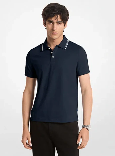 Michael Kors Logo Trim Cotton Jersey Polo Shirt In Blue