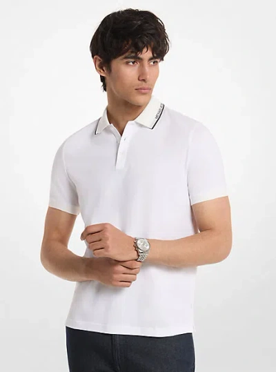 Michael Kors Logo Trim Cotton Jersey Polo Shirt In White