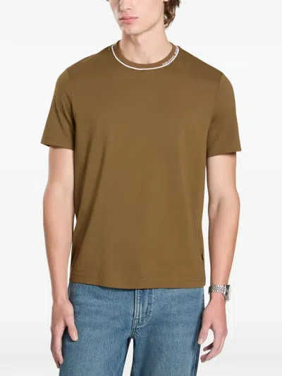 Michael Kors Logo Trim Cotton Jersey T-shirt In Brown