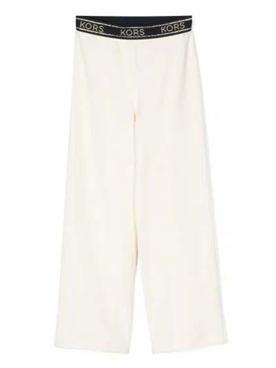 Michael Kors Kids' Logo-waistband Stud-embellished Velvet Trousers In Neutrals