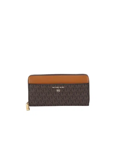 Michael Kors Logo Zipper Wallet In Brown