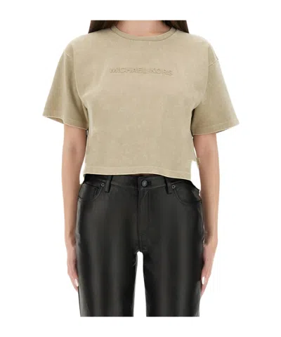 Michael Kors Logo-debossed T-shirt In Neutral