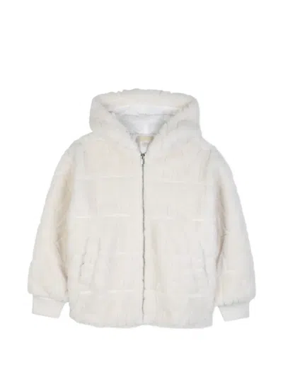 Michael Kors Kids' Logo-embossed Faux-fur Coat In White