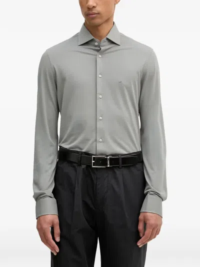 Michael Kors Logo-embroidered Long-sleeve Shirt In Gray