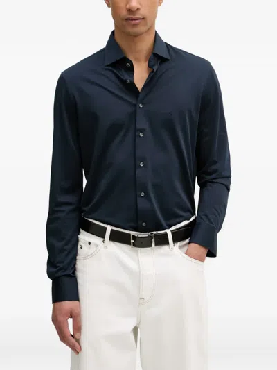 Michael Kors Logo-embroidered Long-sleeve Shirt In Blue