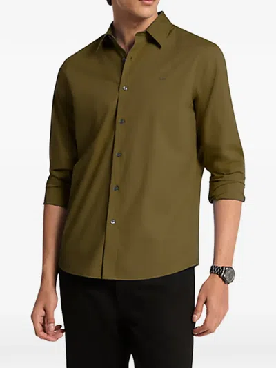 Michael Kors Logo-embroidered Long-sleeve Shirt In Green