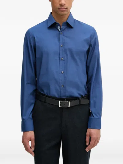 Michael Kors Logo-embroidered Long-sleeved Shirt In Blue