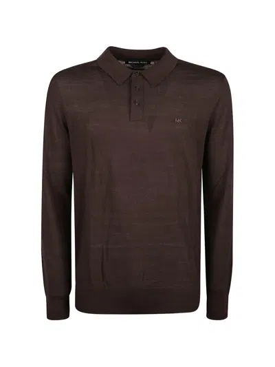 Michael Kors Logo-embroidered Merino Polo Shirt In Brown