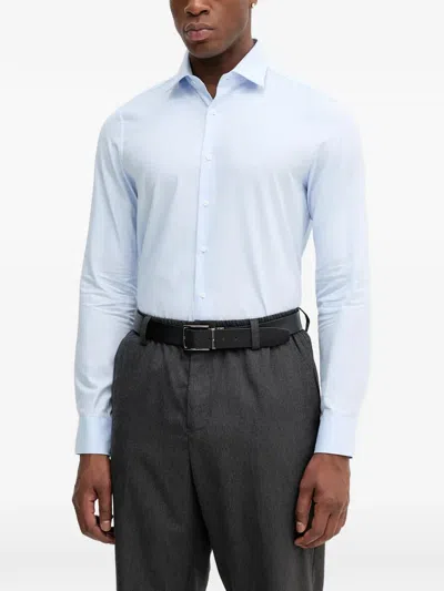 Michael Kors Logo-embroidered Slim-fit Shirt In Blue