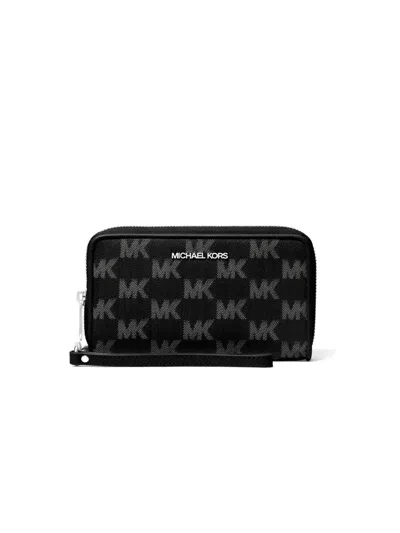Michael Kors Logo-jacquard Cotton Wallet In Black