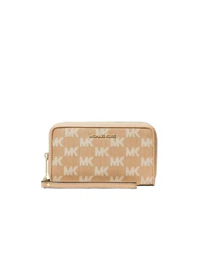 Michael Kors Logo-monogram Jacquard Wallet In Camel