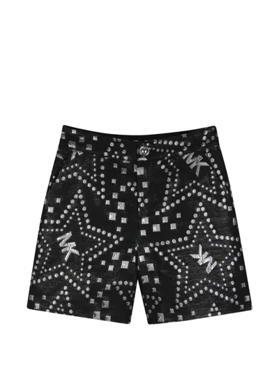 Michael Kors Kids' Logo-patterned Star Jacquard Shorts In Black