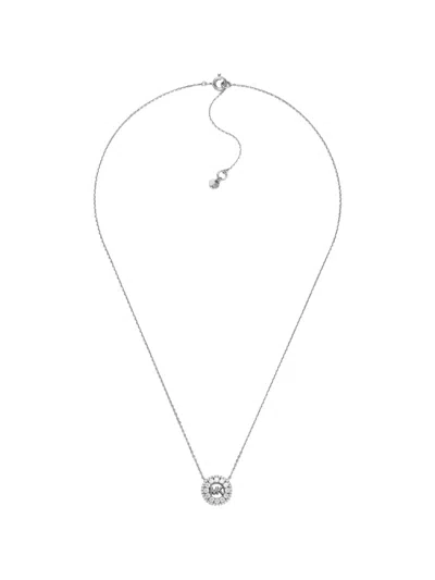 Michael Kors Logo-pendant Round Necklace In Silver