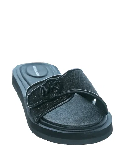 Michael Kors Logo-plaque Glitter Slides In Blue