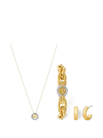 Michael Kors Logo-plaque Necklace (set Of Three) In Gold