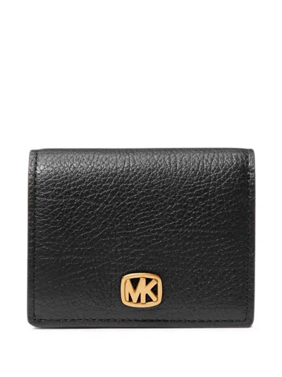 Michael Kors Logo-plaque Pebbled Leather Wallet In Black
