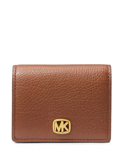 Michael Kors Logo-plaque Pebbled Leather Wallet In Brown