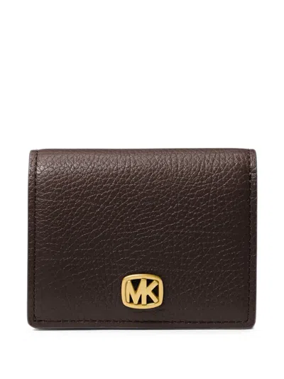 Michael Kors Logo-plaque Pebbled Leather Wallet In Brown