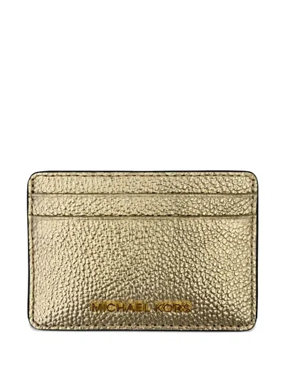 Michael Kors Logo-plaque Pebbled-leather Cardholder In Gold