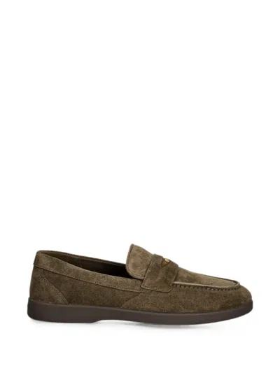 Michael Kors Logo-plaque Suede Loafers In Brown