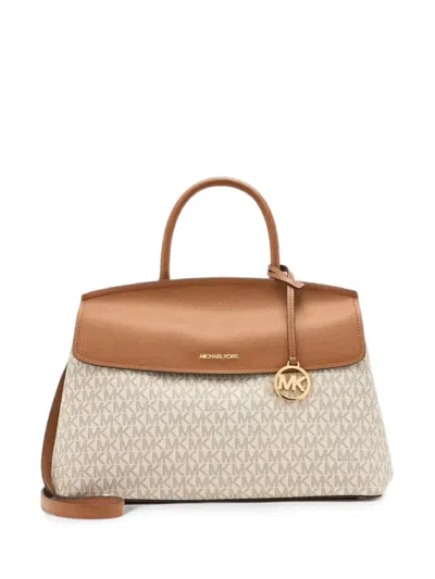 Michael Kors Logo-print Leather-trim Satchel Bag In Brown