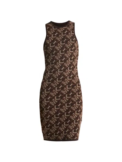 Michael Kors Logo-print Mini Dress In Brown