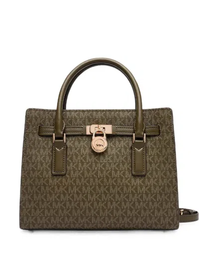 Michael Kors Logo-print Padlock-detail Tote Bag In Green