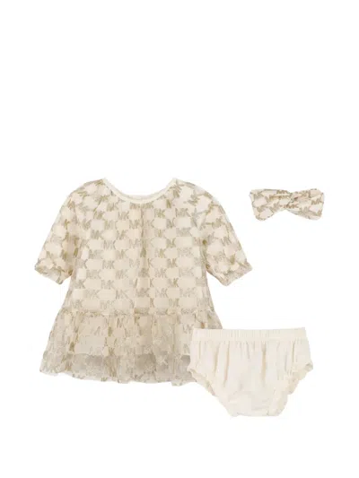 Michael Kors Babies' Logo-print Ruffled Dress In Neutral