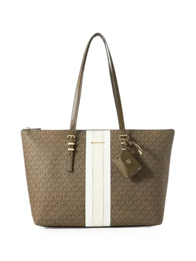 Michael Kors Logo-print Striped Tote Bag In Green